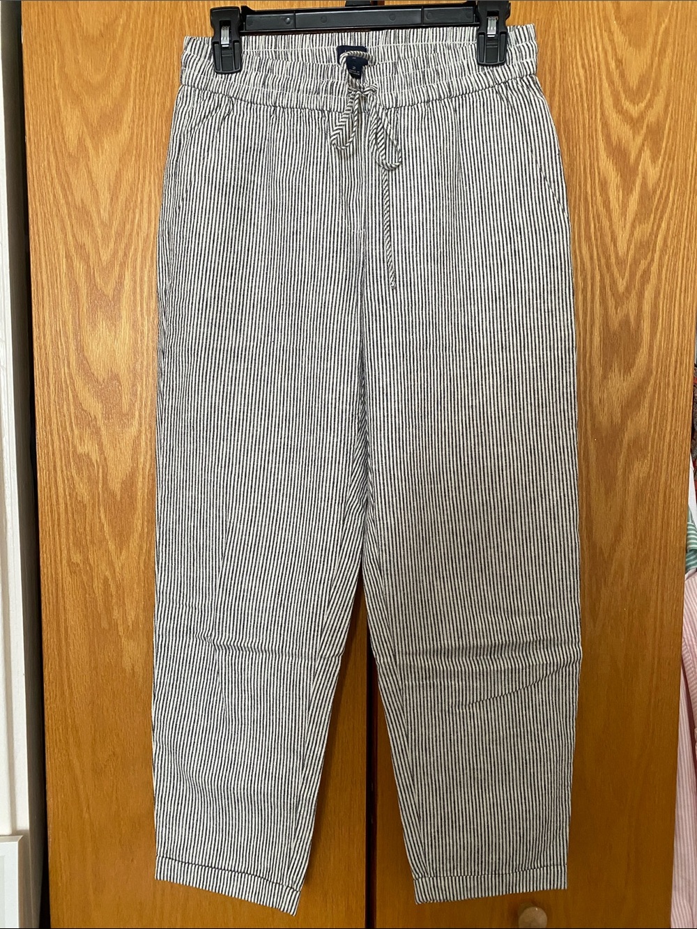 J. Crew Factory Black and Cream Striped Drawstring Pants